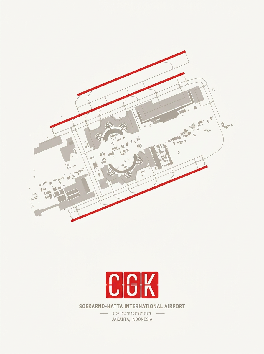 Airport layout diagram of Jakarta (WIII) in AAVG livery colours