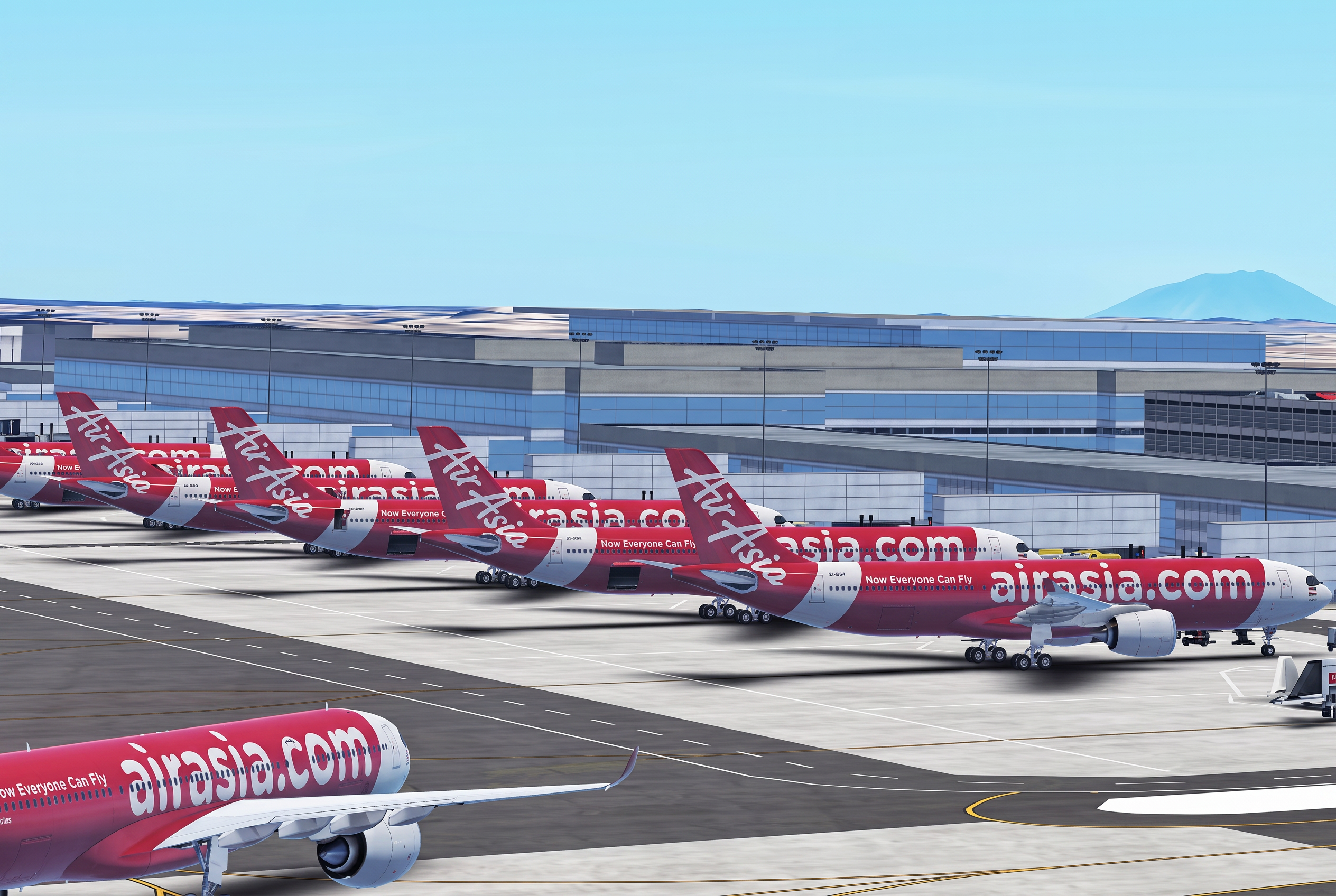 AirAsia fleet lined up at the gate in Infinite Flight